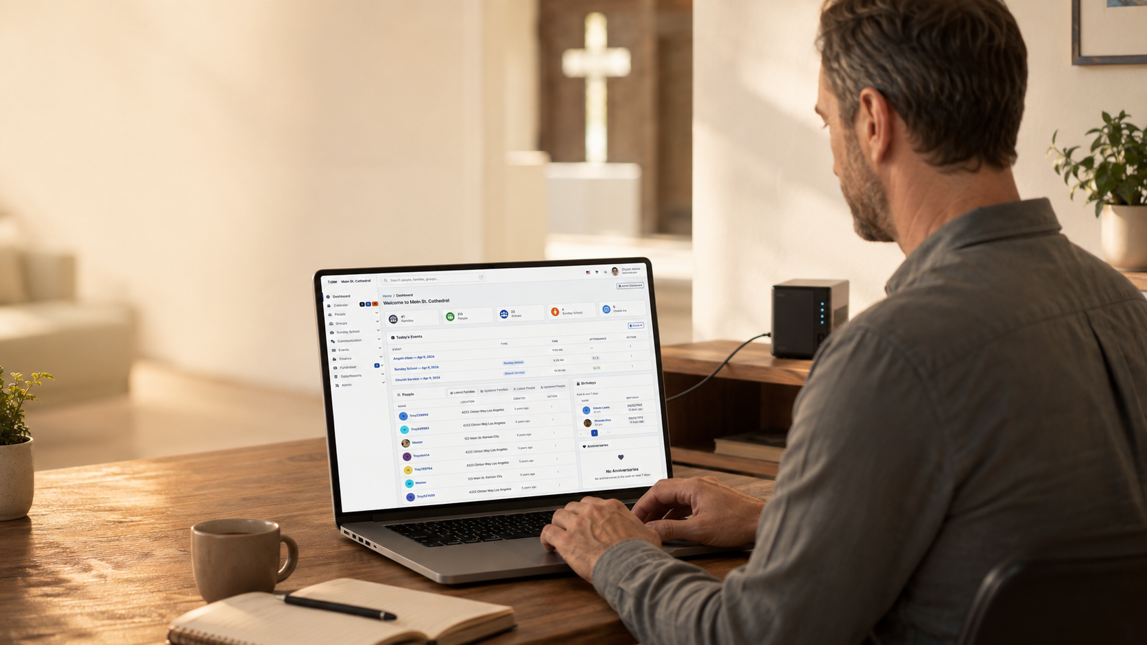 The ChurchCRM dashboard, the home screen after you finish installing