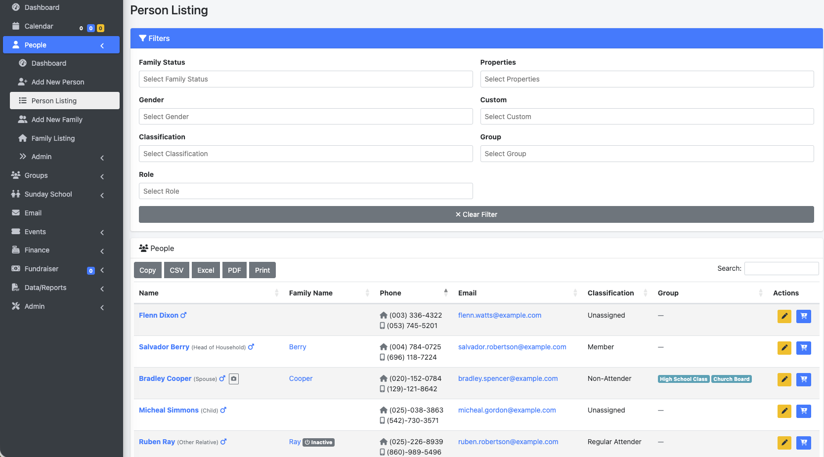 People list screenshot