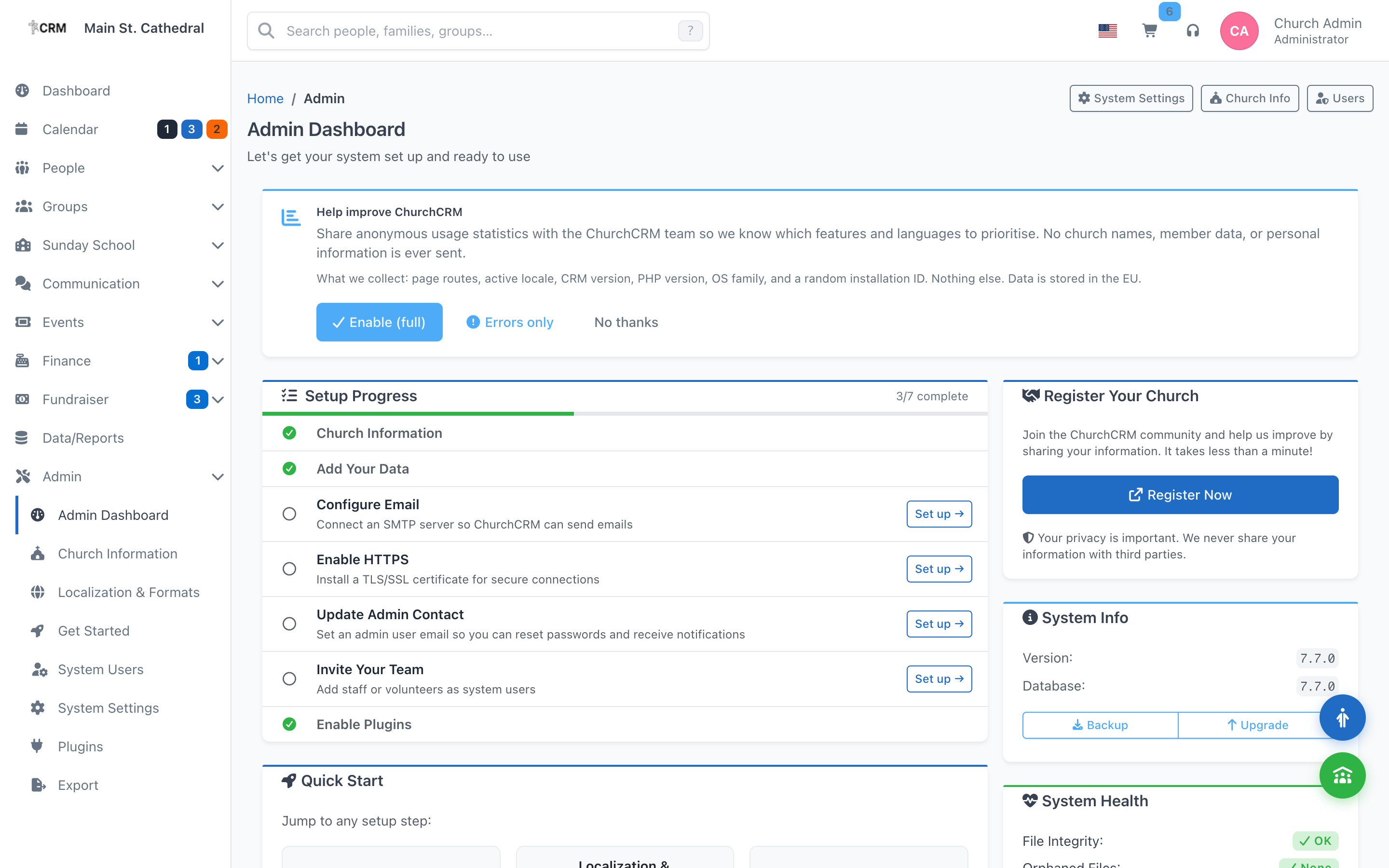 Dashboard — ChurchCRM