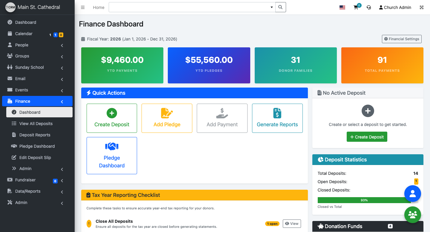 ChurchCRM giving and finance screenshot