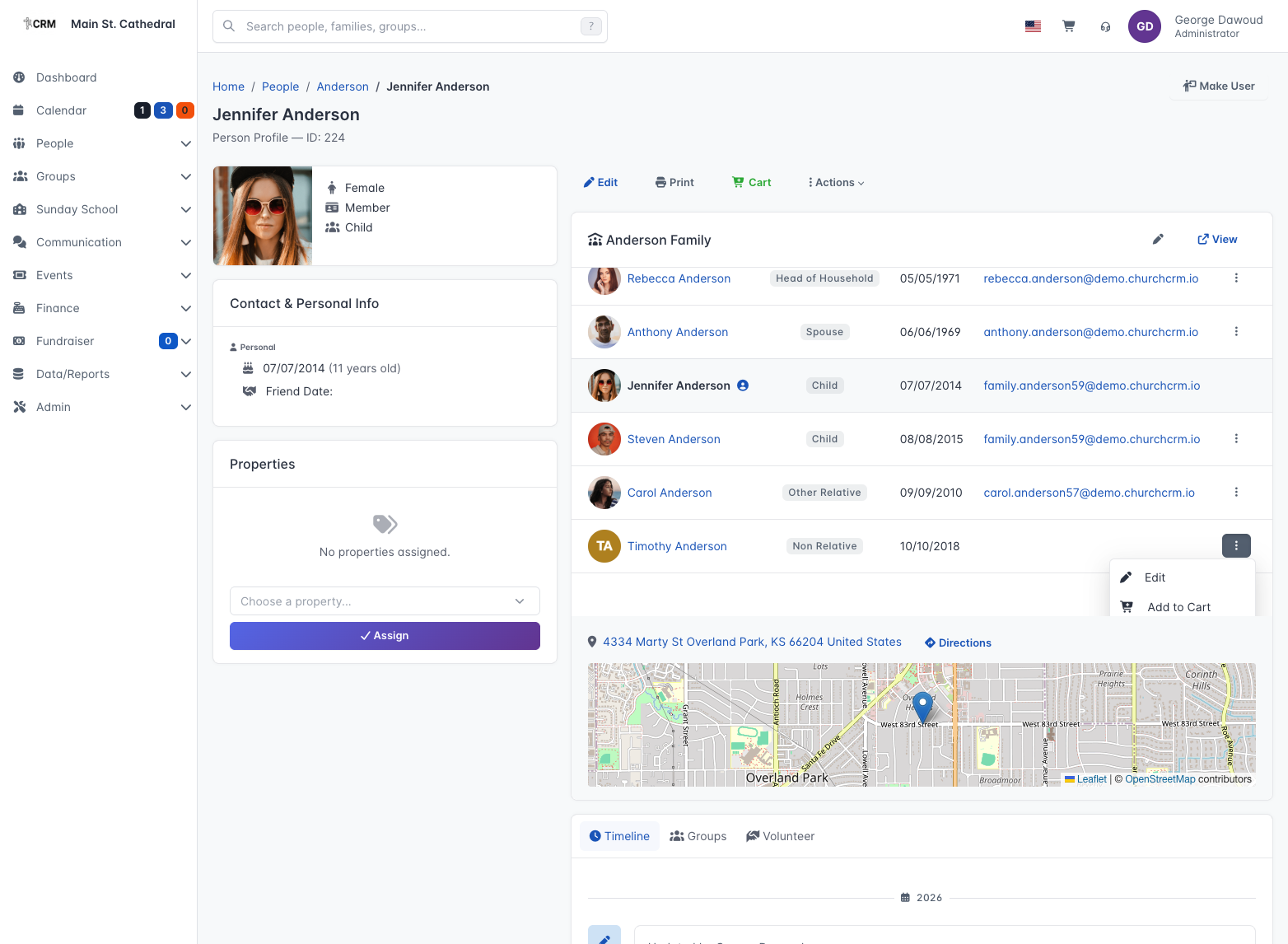 ChurchCRM dashboard screenshot